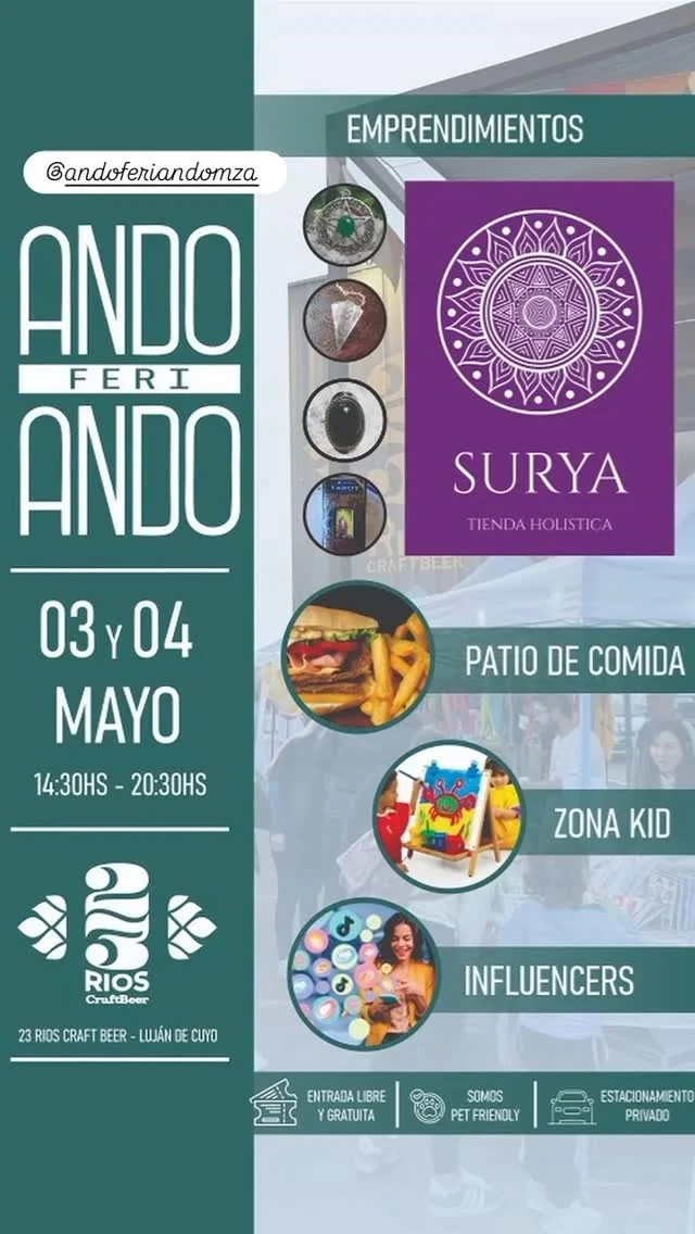 Gente hermosa, estaremos este 3 y 4 participando con @andoferiandomza de esta hermosa propuesta en @23riosbeer 🤗  Vas poder encontrar dijes con geometría sagrada y piedras naturales, aros, pulseras, cristales y minerales en bruto, mazos de tarot, oráculos, sahumadores, hornillos, esencias, y más.  L@s esperamos!